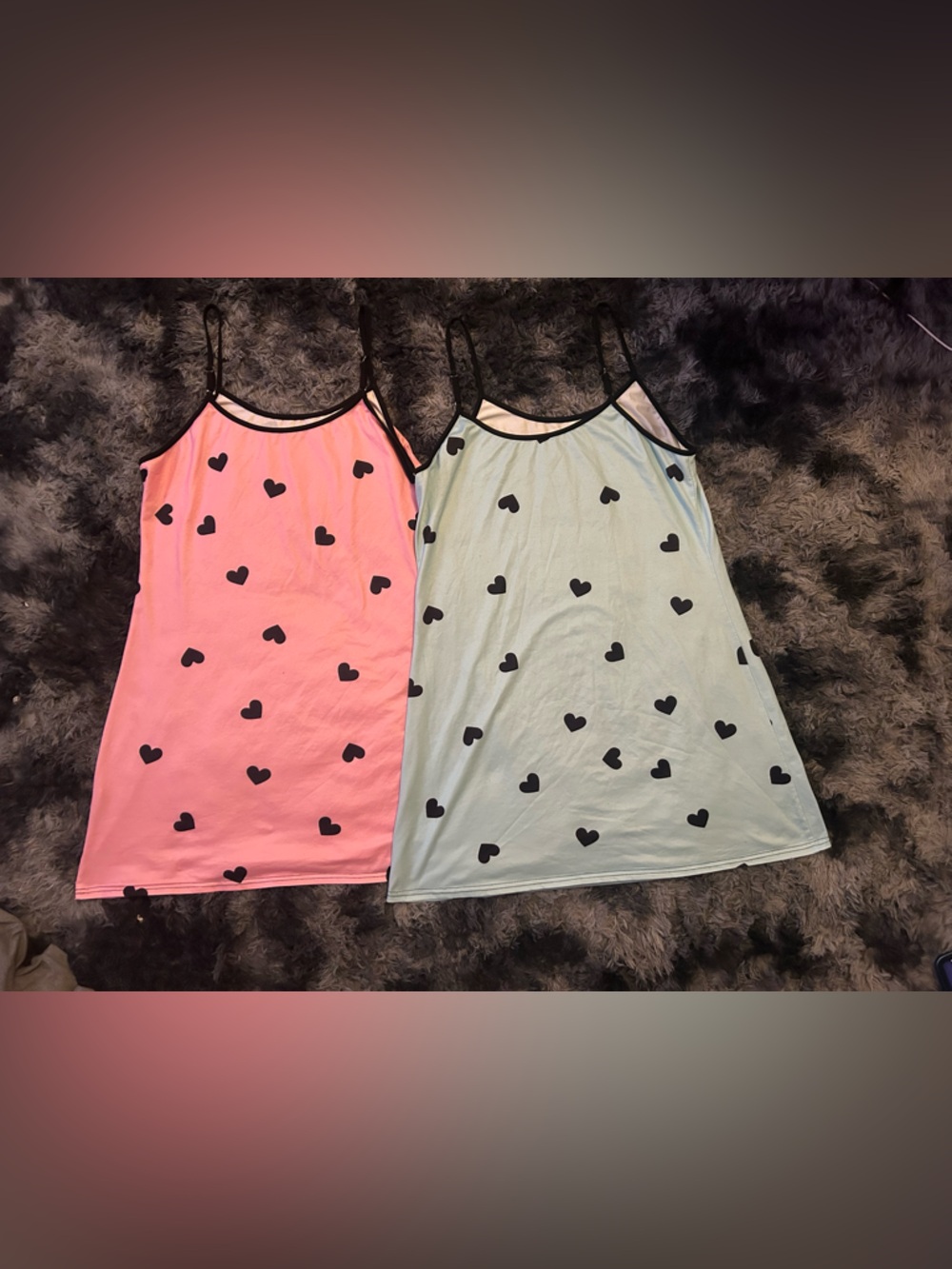 ❤️❤️ Heart Print Slip Dress Nightgown - Pink & Light Blue - Picture 2 of 2